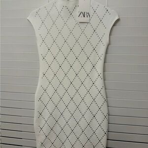 Zara Ivory Diamond-Patterned Dress
